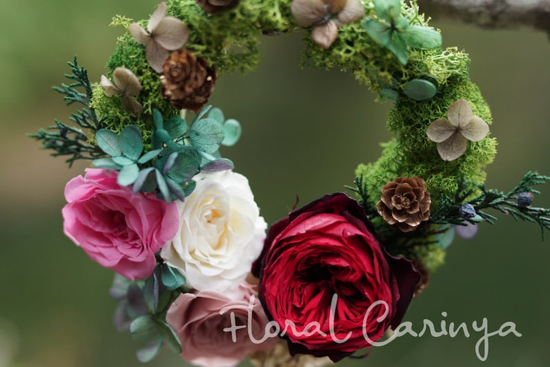 Green Preserved Rose Flower Wreath