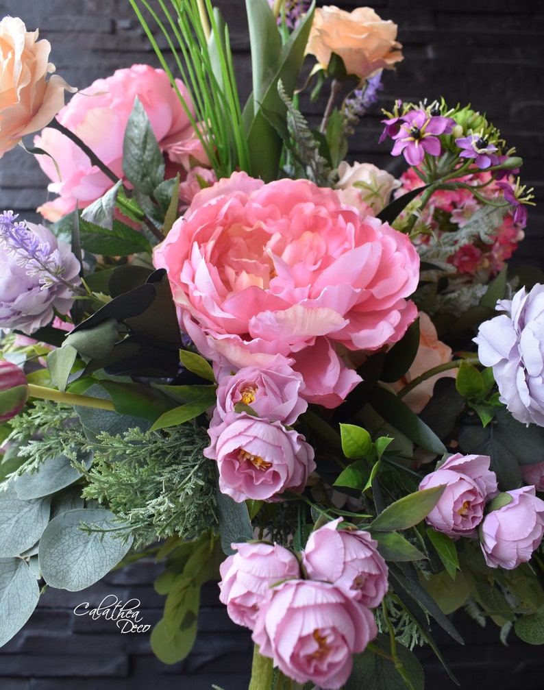 Artificial Flower Arrangement/ Silk Peony Arrangement/ Pink Etsy