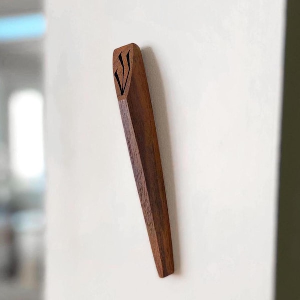 Walnut Wooden Mezuzah: Handcrafted, Indoor/Outdoor, Windthrow Ember Mezuzah