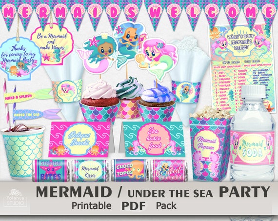 Mermaid Party Supplies Dolphin Mermaid Party Food Labels Etsy