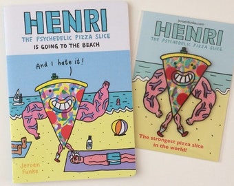 Henri the psychedelic pizza slice - comic + patch