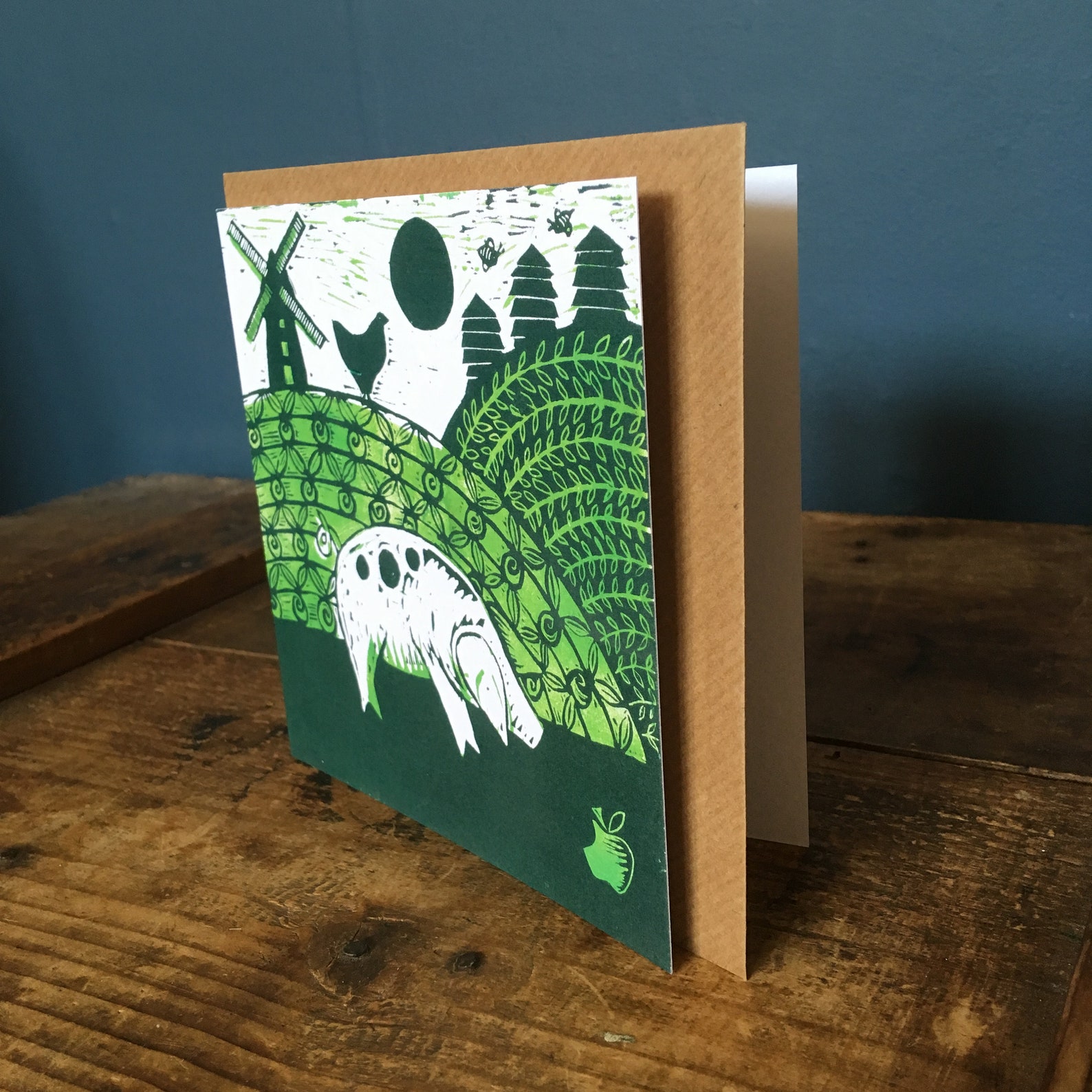 Smallholding Linocut Card. Original Print by Cath Deeson Etsy
