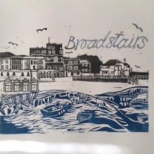 Broadstairs beach Viking Bay. Handprinted linocut. Thanet. Kent. Cath Deeson