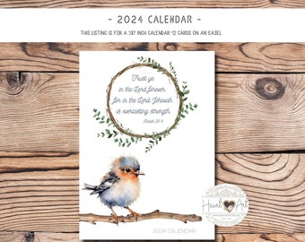 2024 Calendar - 5x7 inch cards with easel- Watercolor birds and KJV Scriptures focusing on God's Strength in our lives- Encouraging gift