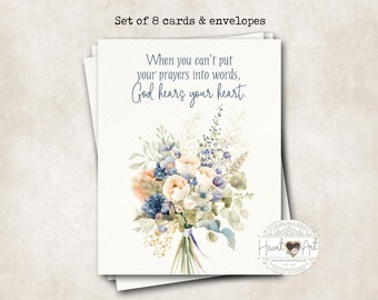 8 cards and envelopes - God hears your heart - Comforting and Encouraging - Watercolor flowers