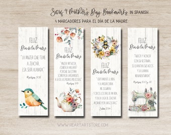 Marcadores Día de la Madre -Bookmarks with Bible verses- Mother's Day- Proverbs 31 - Watercolor bird, teapot, bee, sewing machine