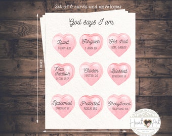 8 cards and envelopes - Encouraging and Inspiring - Who God says I am- Watercolor hearts.