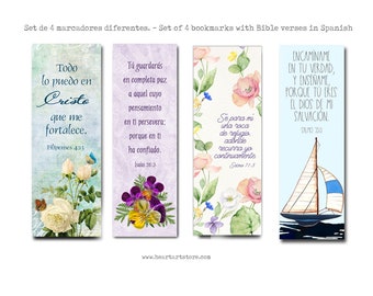Set de 4 Marcadores - Bible Bookmarks in Spanish- Perfect to add in with a card for a special friend. Marcadores en Español.