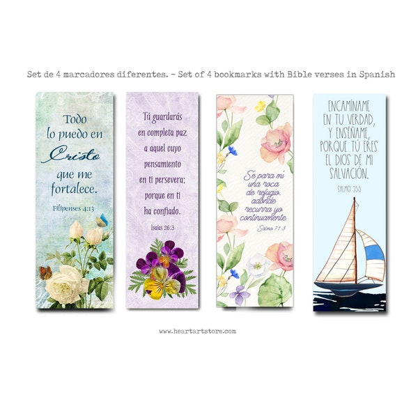 Set de 4 Marcadores - Bible Bookmarks in Spanish- Perfect to add in with a card for a special friend. Marcadores en Español.