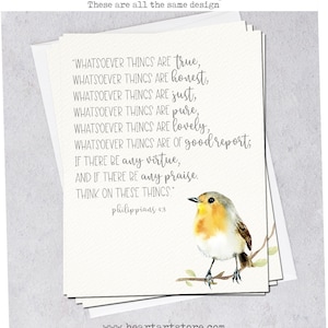 8 cards and envelopes - Watercolor verse from the Bible - Encouraging and inspiring- Philippians 4:8