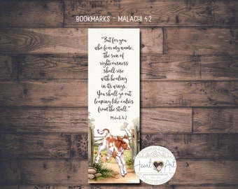 Laminated bookmarks- Malachi 4:2 - Watercolor calf-  Encourage others with Scripture verses on a lovely bookmark.