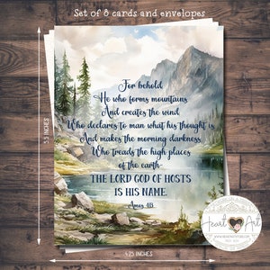 8 cards and envelopes - Encouraging and Inspiring - Bible verse-Amos 4:13- Watercolor mountain scene.