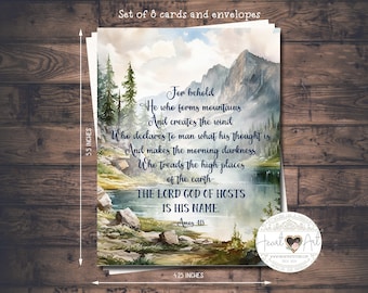 8 cards and envelopes - Encouraging and Inspiring - Bible verse-Amos 4:13- Watercolor mountain scene.