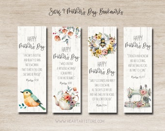 Bookmarks with Bible verses- Mother's Day- Proverbs 31 - Watercolor bird, teapot, bee, sewing machine