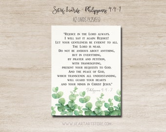 8 cards and envelopes - Watercolor verse from the Bible - Encouraging and inspiring- Phil. 4