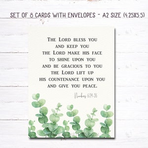 8 cards and envelopes - Watercolor verse from the Bible - Encouraging and inspiring- The Lord bless you and keep you.