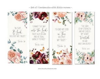 Set of 4  Bookmarks with Bible verses that focus on Trust - Perfect to add in with a card for a special friend. -Beautiful watercolor flower
