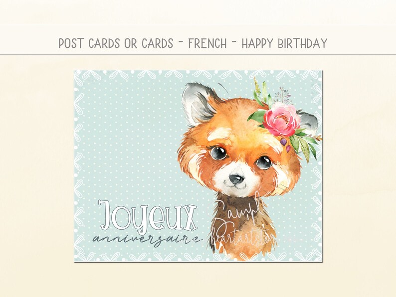 Happy Birthday In French With Watercolor Red Panda French Post Cards Or Cards With Envelopes Joyeux Anniversaire Paper Paper Party Supplies Kromasol Com
