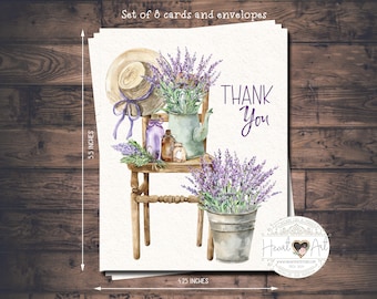 8 cards and envelopes - Encouraging and Inspiring - Thank You Cards- Watercolor lavendar scene.