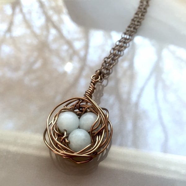 Amazonite Gemstone Bird's Nest Necklace