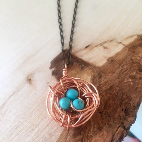 Magnesite Gemstone & Copper Bird's Nest Necklace