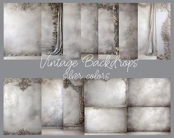 15 elegant digital vintage backgrounds in silver and gray, ideal for photo editing for fashion, portrait, Maternity Shooting or card design