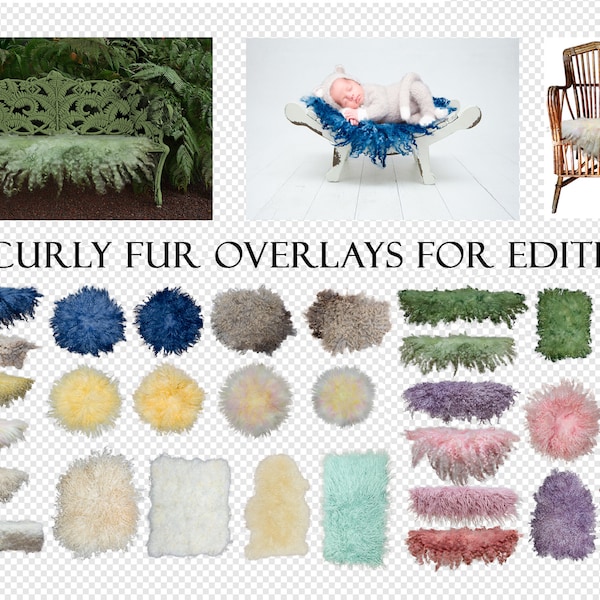 30 curly fur overlays, ideal for photo editing / Compositing for baby photography etc. transparent background, warning: no real fur!