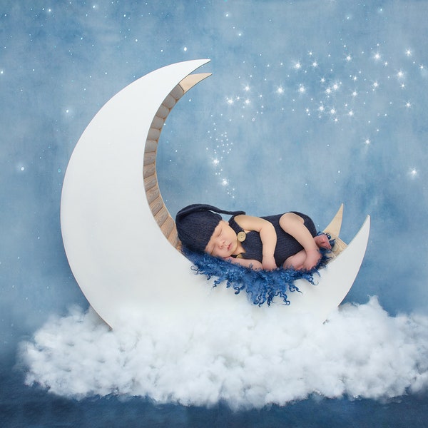 digital background moon with clouds and stars sky, newborn baby, babyphotography, newbornphotography, digital backdrop