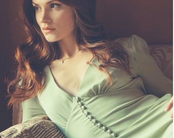 Ada London  Vintage Green Silk Tea Dress - The Sonia