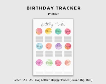 birthday calendar printable etsy
