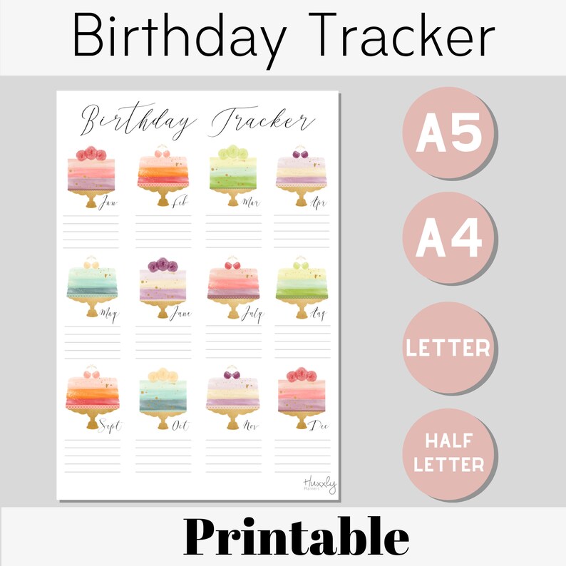Birthday Planner Printable Birthday Tracker Printable | Etsy