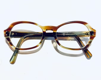 Vintage Mid Century American Optical Brown and Green Tortoise Glasses