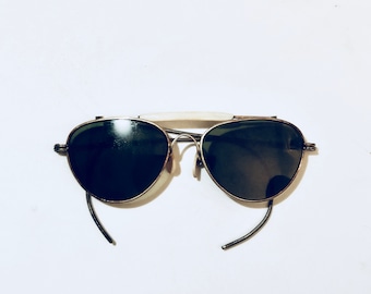 Vintage 80s Goldtone Aviator Shooting Sunglasses