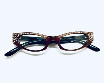 Vintage Mid Century Swarofsky Crystal Detail Cateye Eyeglasses