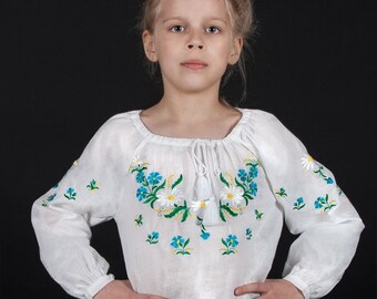 Girl's batiste embroidered blouse "Daisies&knapweeds"   with traditional multycolour embroidery Ukranian ethnic pattern