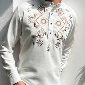 White men&#39;s traditional Ukrainian vyshyvanka shirt linen, ethnic pattern, black on black embroidery, white on white embroidery, Malyar top