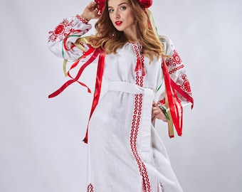 Linen embroidered dress "Dream" maxi, Ukrainian ethnic  dress with traditional embroidery, Maternity dress for photo shoot