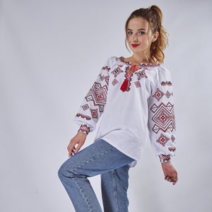 Linen vyshyvanka &quot;Verkhovyna&quot;  kaftan, Ukranian ethnic pattern, gift for her, Carpathian embroidery, Folk Ukrainian top