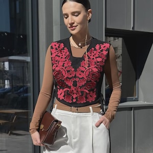 Velour embroidered black vest women, sleevless black jacket, Ukrainian traditional embroidered gillete, warm nice vest,  Gift for Her