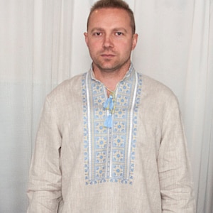 Ukrainian t shirt man traditional  vyshyvanka shirt &quot;Gazda&quot;,  ethnic pattern, folk shirt, gift fo him Ukaininan national colors shirt