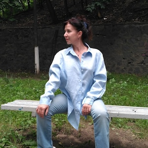 Oversized Linen Blouse: Loose Fit Long Sleeve Linen Shirt