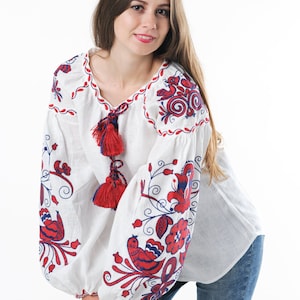 Linen Embroidered Blouse birds Kaftan With - Etsy