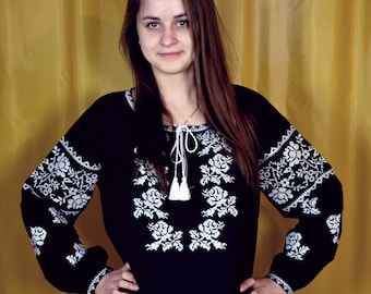 Batiste embroidered vyshyvanka blouse "Roses"  with traditional multycolour embroidery, Ukranian ethnic pattern, vyshyvanka blouse kyiv