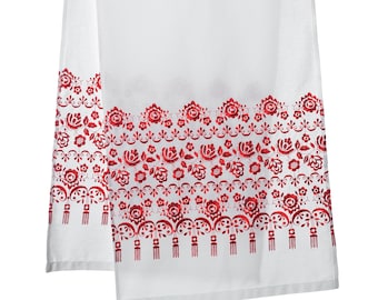 Asciugamano lungo in lino ricamato per matrimonio ucraino, rushnyk "Fiori da matrimonio", ricamo rosso, regalo di nozze tradizionale ucraino