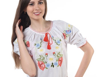 Ukrainian Batiste Embroidered Blouse "Wildflowers": Ttraditional multycolour embroidery | Ukranian ethnic pattern | Vyshyvanka shirt kyiv