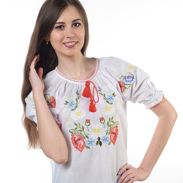 Ukrainian batiste embroidered blouse "Wildflowers"   with traditional multycolour embroidery Ukranian ethnic pattern, vyshyvanka blouse kyiv