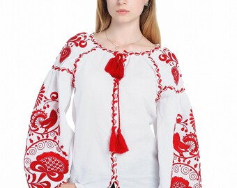 Linen embroidered blouse "Life tree" with multycolour embroidery, vyshyvanka blouse kyiv, boho chik blouse  Ukraine embroider blouse
