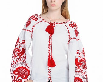 Linen embroidered blouse "Life tree" white with multycolour embroidery, vyshyvanka blouse kyiv, boho chik blouse  Ukraine embroider blouse