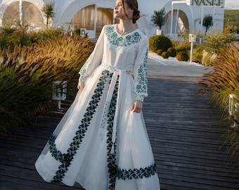 Ukraine vyshyvanka wedding dress "Firebloss" with upper embroidered skirt and pair men vyshyvanka shirt Ukrainian embroidered sleeves  dress