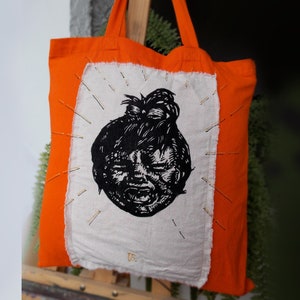 Cry Baby Linocut Tote Bag: Handmade Graphic Print